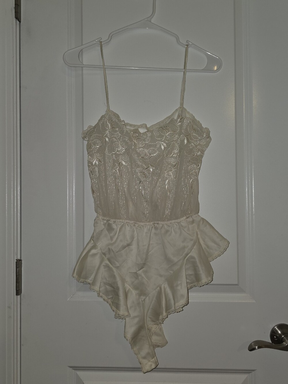 Sabrina by Mervyn's cream lace bodysuit with floral embroidery